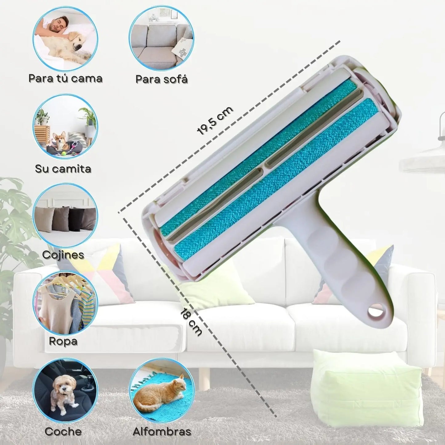 Suave can peludos — Rodillo para Casa + Cepillo Masajeador para Perros y Gatos