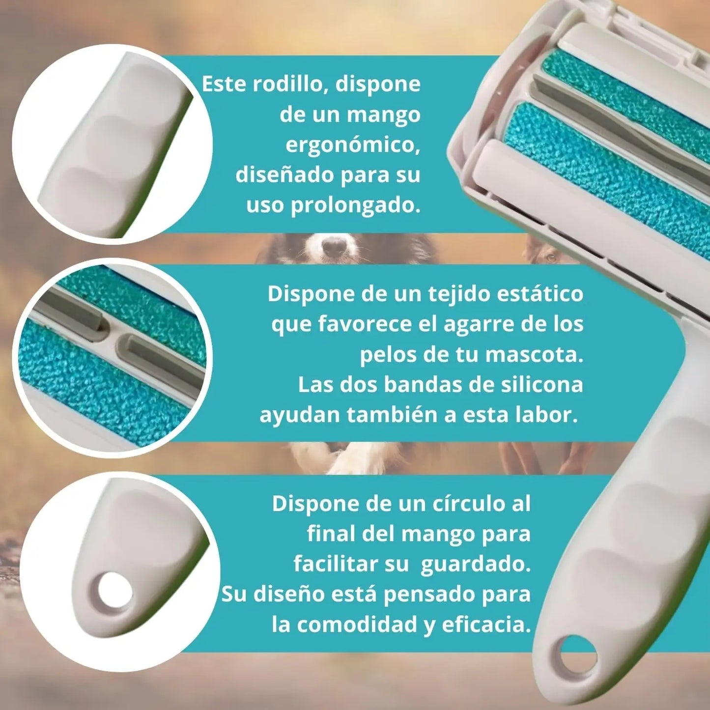 Suave can peludos — Rodillo para Casa + Cepillo Masajeador para Perros y Gatos